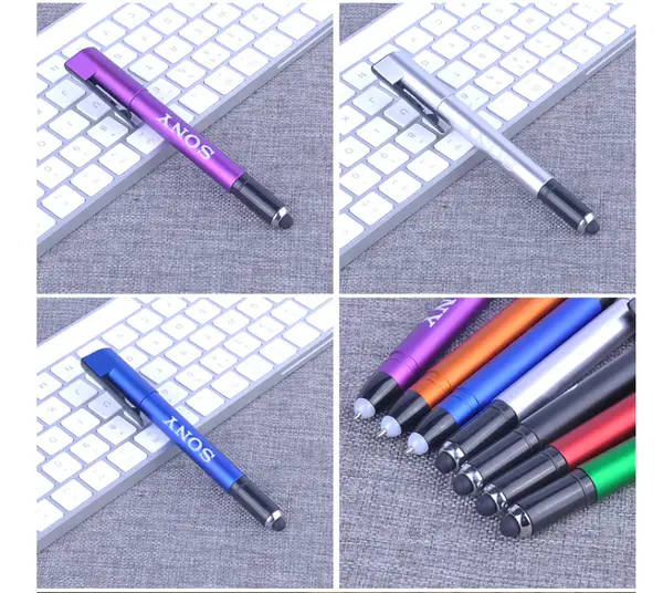 Promotional Glow Logo Multifunction LED Light Tip Ball Pen With Stylus&Phone Holder Write in the Dark