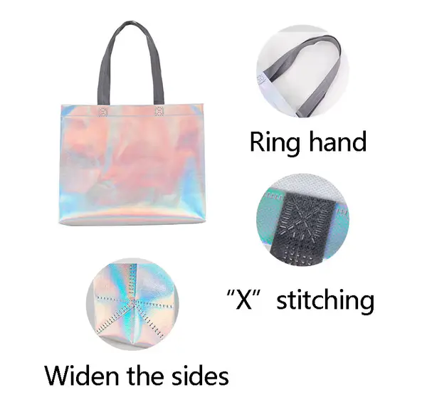 Non-woven Silver Metallic Laser Shopping Bag Sublimation Tote Bag