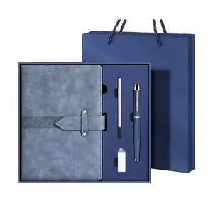 Business Gift Set Custom Logo Stationery Customized Luxury Pu Leather Notebook with Pen USB Flash Drive Cooperate Gift Box Set