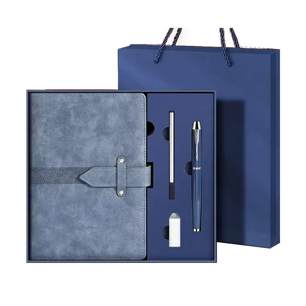 Business Gift Set Custom Logo Stationery Customized Luxury Pu Leather Notebook with Pen USB Flash Drive Cooperate Gift Box Set