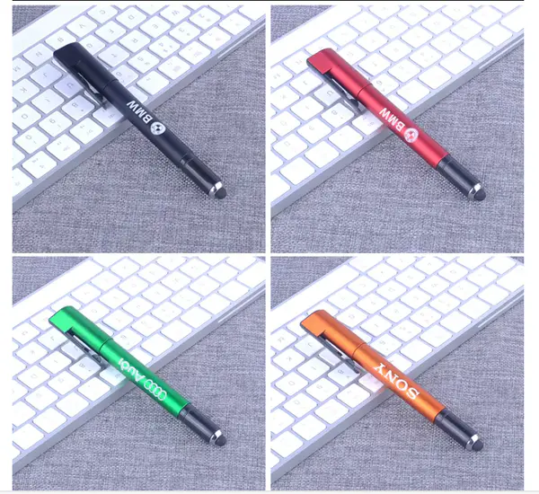 Promotional Glow Logo Multifunction LED Light Tip Ball Pen With Stylus&Phone Holder Write in the Dark