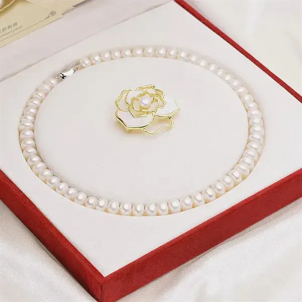 Women's&Mother day freshwater pearl necklace brooch set