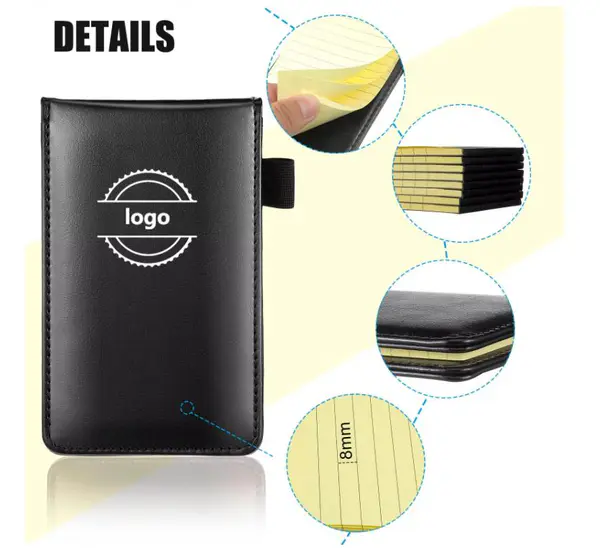 Custom Logo Leather Cover Pocket Notepad with Pen 