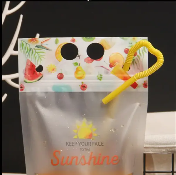Straw Liquid Packaging Bag LOGO Spout Pouch Sealed Transparent Pouch Juice Bag