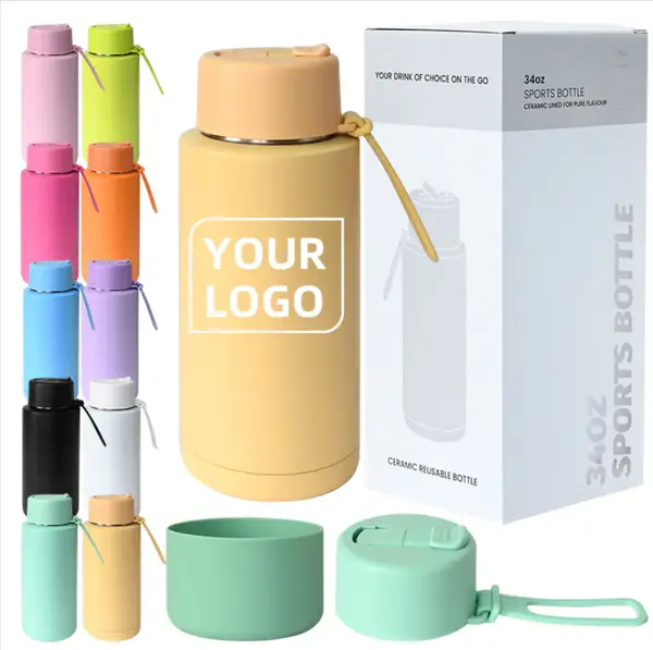 Custom Logo 34oz Drinkware Insulated Vacuum Ceramic Lined Sport Stainless Steel Water Bottles