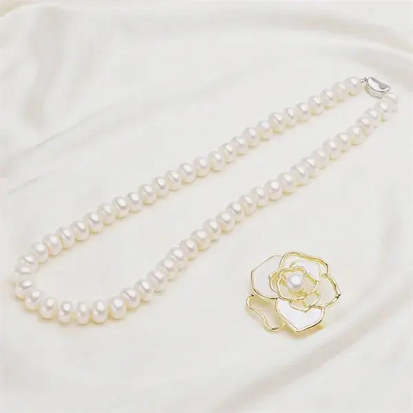 Women's&Mother day freshwater pearl necklace brooch set