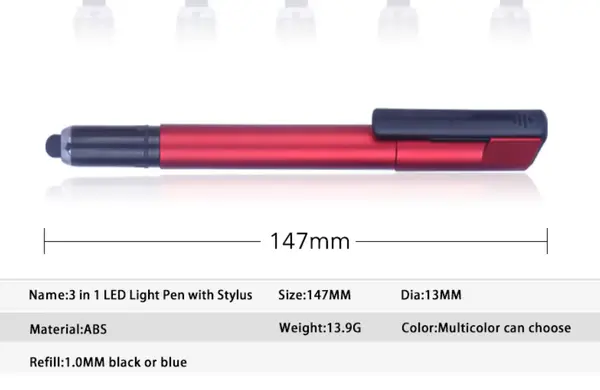Promotional Glow Logo Multifunction LED Light Tip Ball Pen With Stylus&Phone Holder Write in the Dark